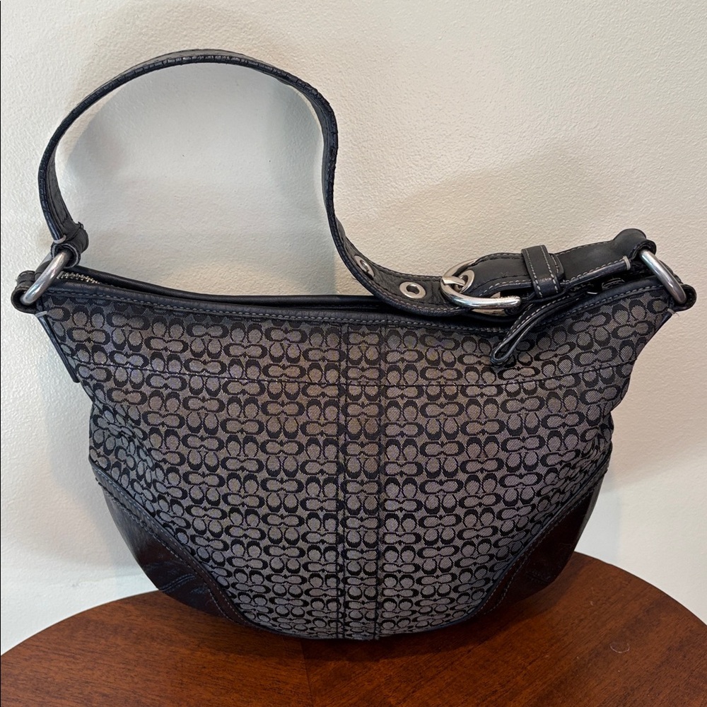 Coach Soho Shoulder Bag mini C monogram black/grey/black leather trim hobo bag - Picture 8 of 16